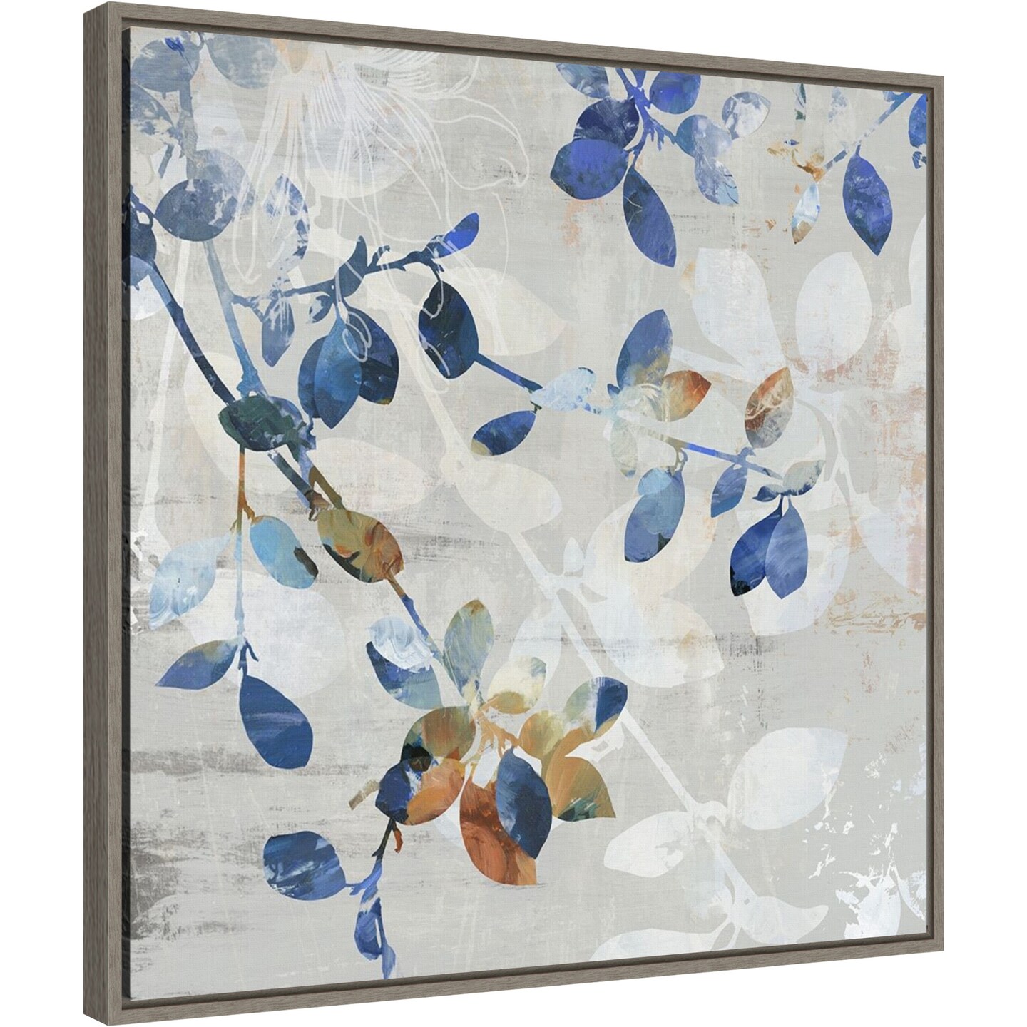 Golden Blue II by Asia Jensen 22-in. W x 22-in. H. Canvas Wall Art Print Framed in Grey