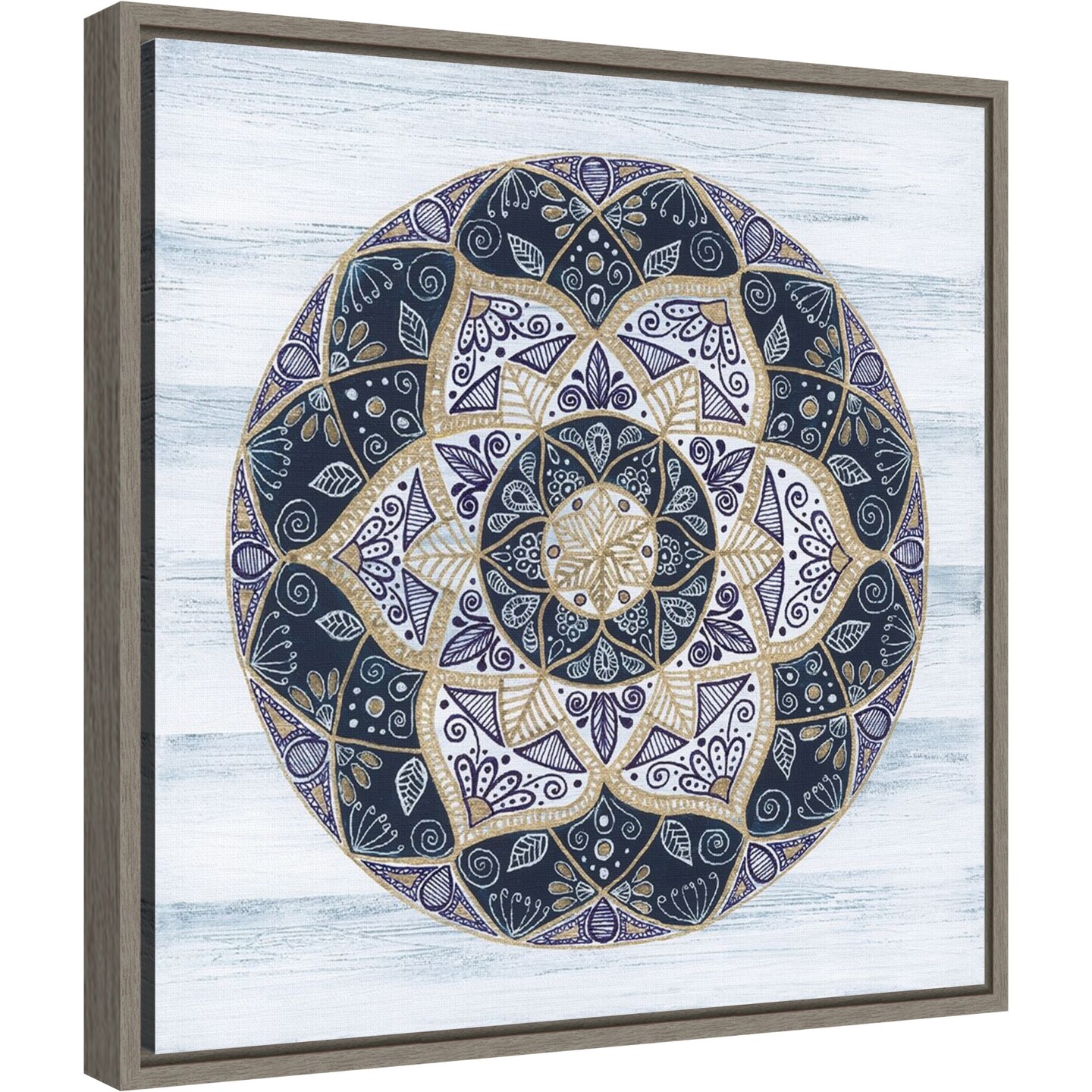 Coastal Mandala I by Yvette St. Amant 16-in. W x 16-in. H. Canvas Wall Art Print Framed in Grey