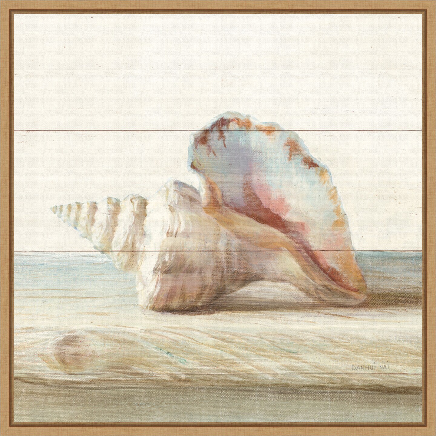 Driftwood Shell IV by Danhui Nai 16-in. W x 16-in. H. Canvas Wall Art Print Framed in Natural