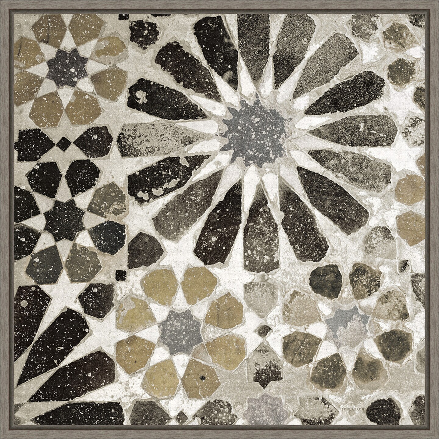 Alhambra Tile III Neutral by Sue Schlabach 16-in. W x 16-in. H. Canvas Wall Art Print Framed in Grey