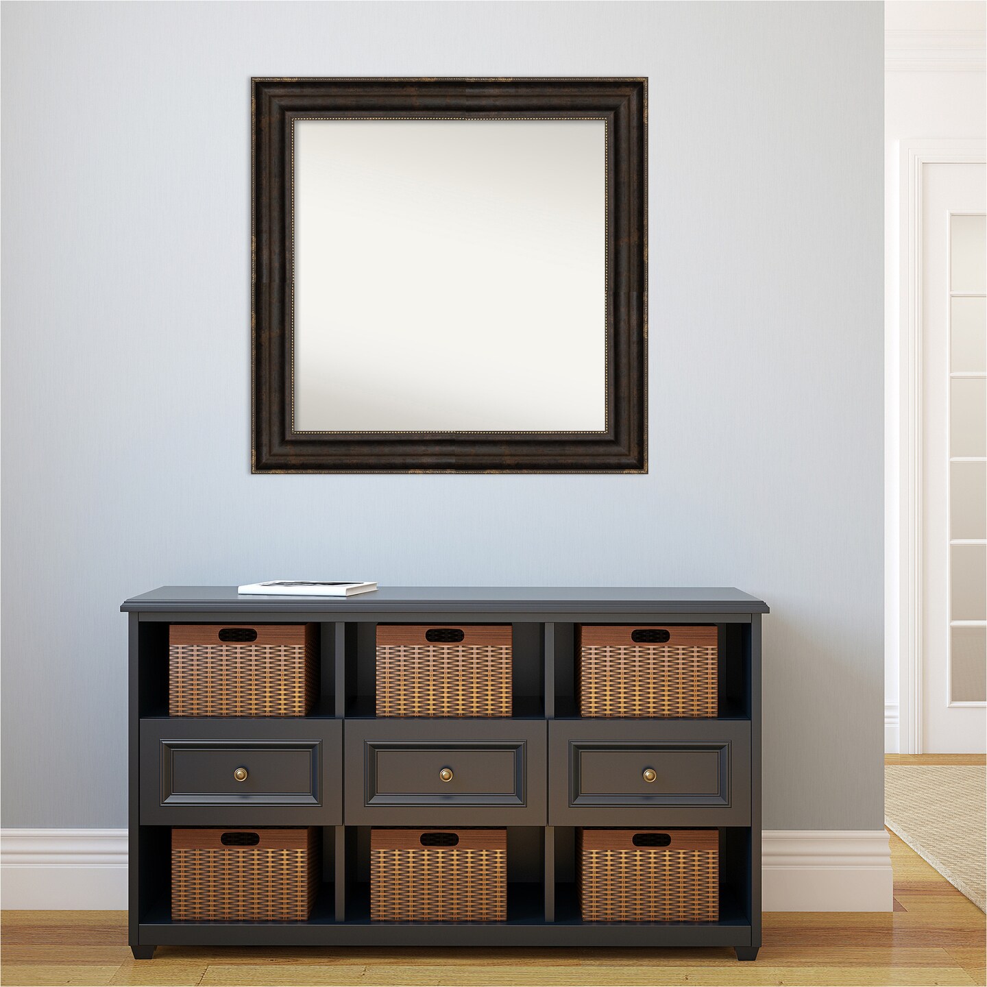 Amanti Art Non-Beveled Wall Mirror, Stately Bronze Frame