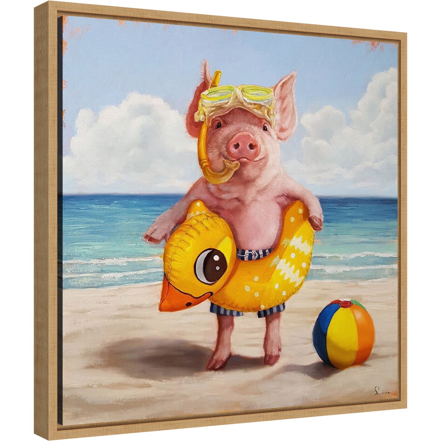 Baked Ham (Pig) by Lucia Heffernan 16-in. W x 16-in. H. Canvas Wall Art Print Framed in Natural
