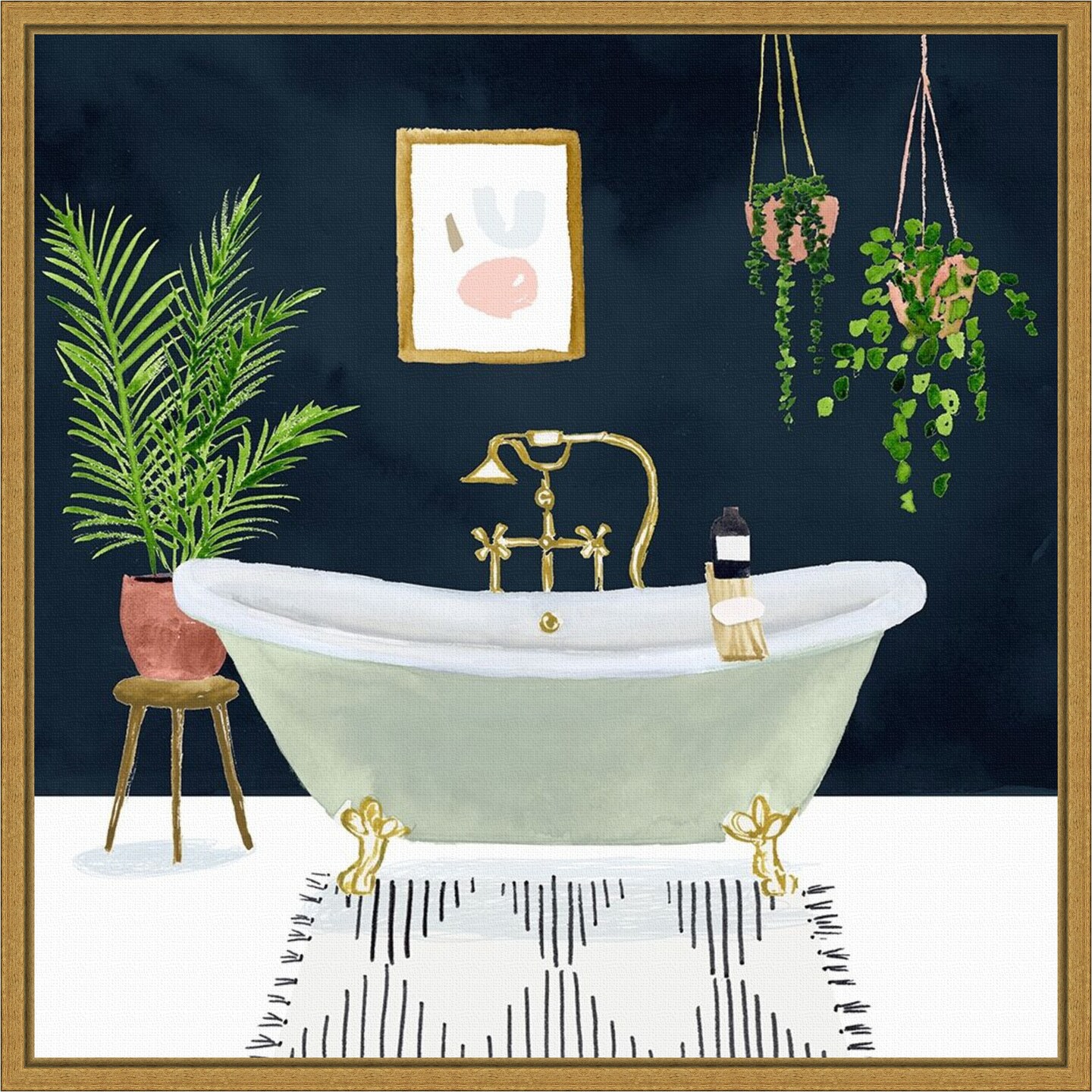 Boho Bath I by Victoria Borges 16-in. W x 16-in. H. Canvas Wall Art Print Framed in Gold