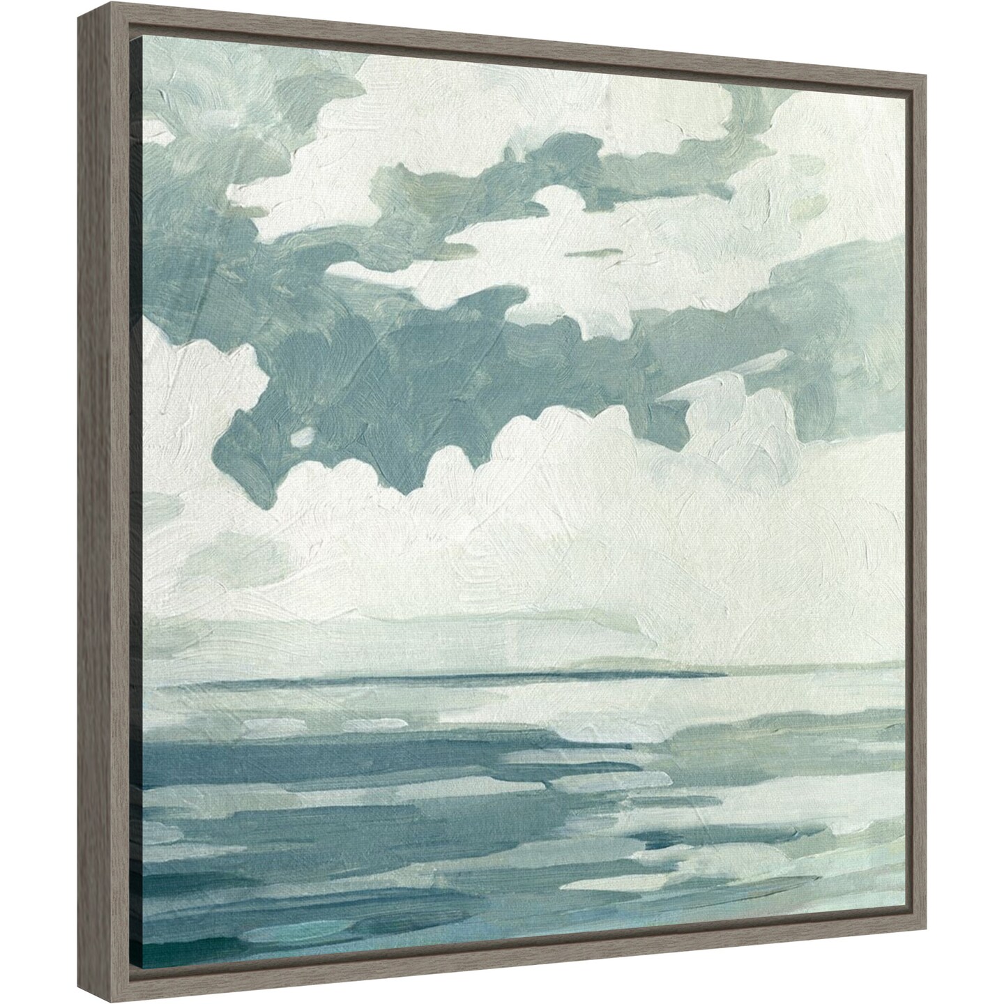 Textured Blue Seascape I by Emma Caroline 16-in. W x 16-in. H. Canvas Wall Art Print Framed in Grey
