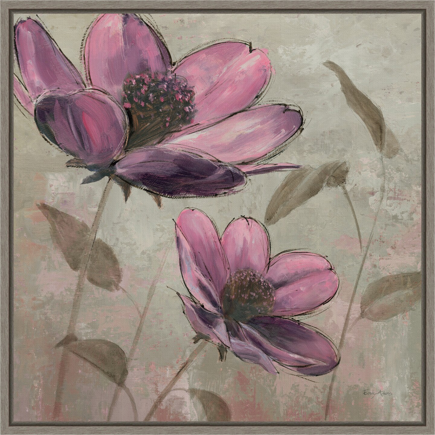 Plum Floral II by Emily Adams 16-in. W x 16-in. H. Canvas Wall Art Print Framed in Grey