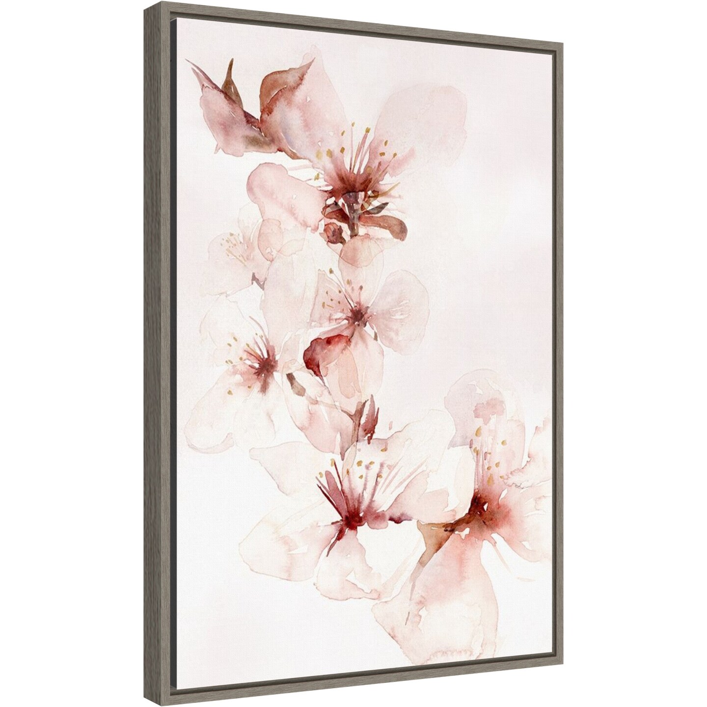 Watercolor Blossoms II by PI Gallerie 16-in. W x 23-in. H. Canvas Wall Art Print Framed in Grey