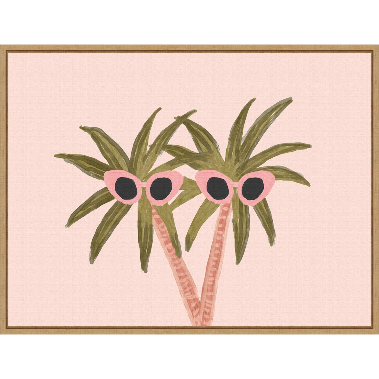 Palm Trees and Sunglasses by Kendra Dandy 24-in. W x 18-in. H. Canvas Wall Art Print Framed in Natural
