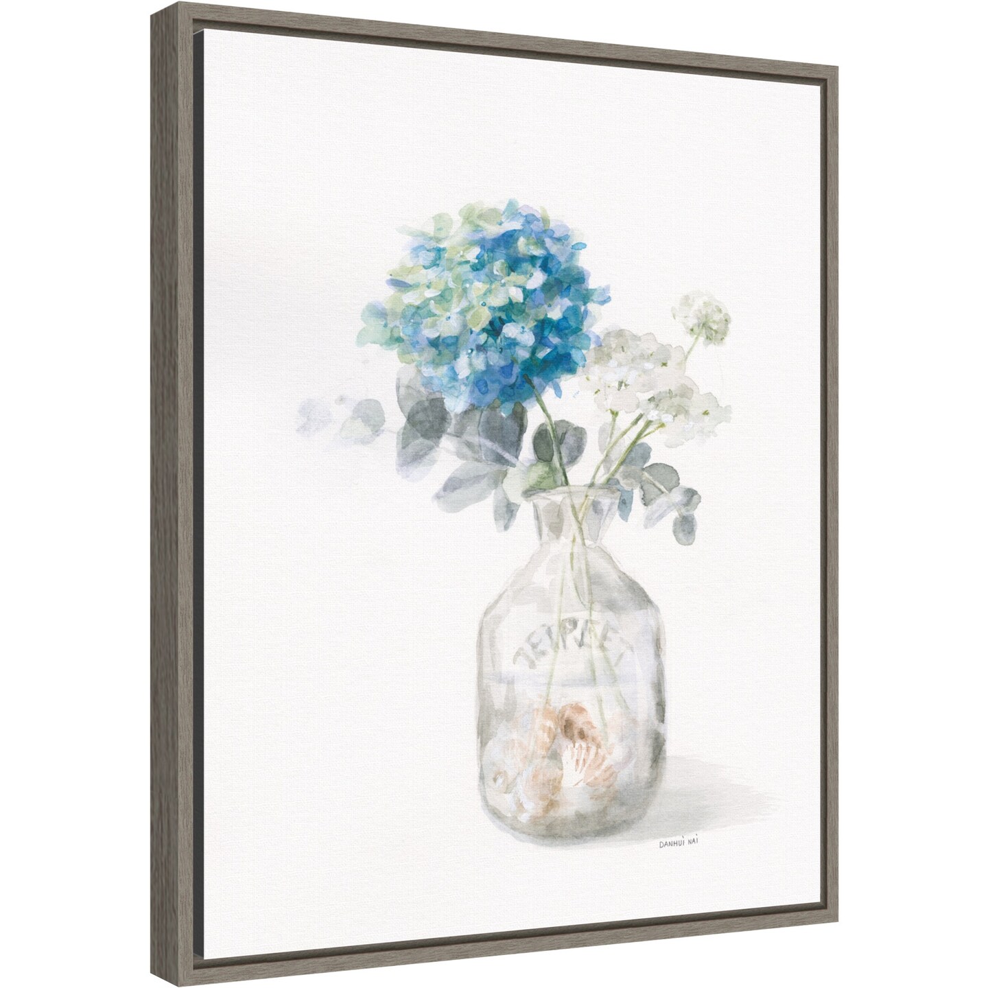 Beach Flowers V (Vase) by Danhui Nai 16-in. W x 20-in. H. Canvas Wall Art Print Framed in Grey
