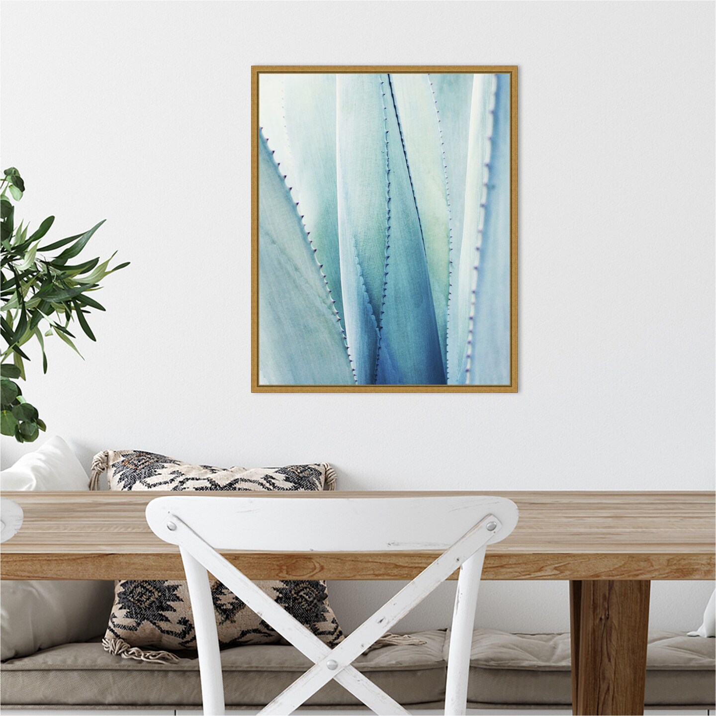 Pale Blue Agave Succulent No. 1 by Lupen Grainne 16-in. W x 20-in. H. Canvas Wall Art Print Framed in Gold