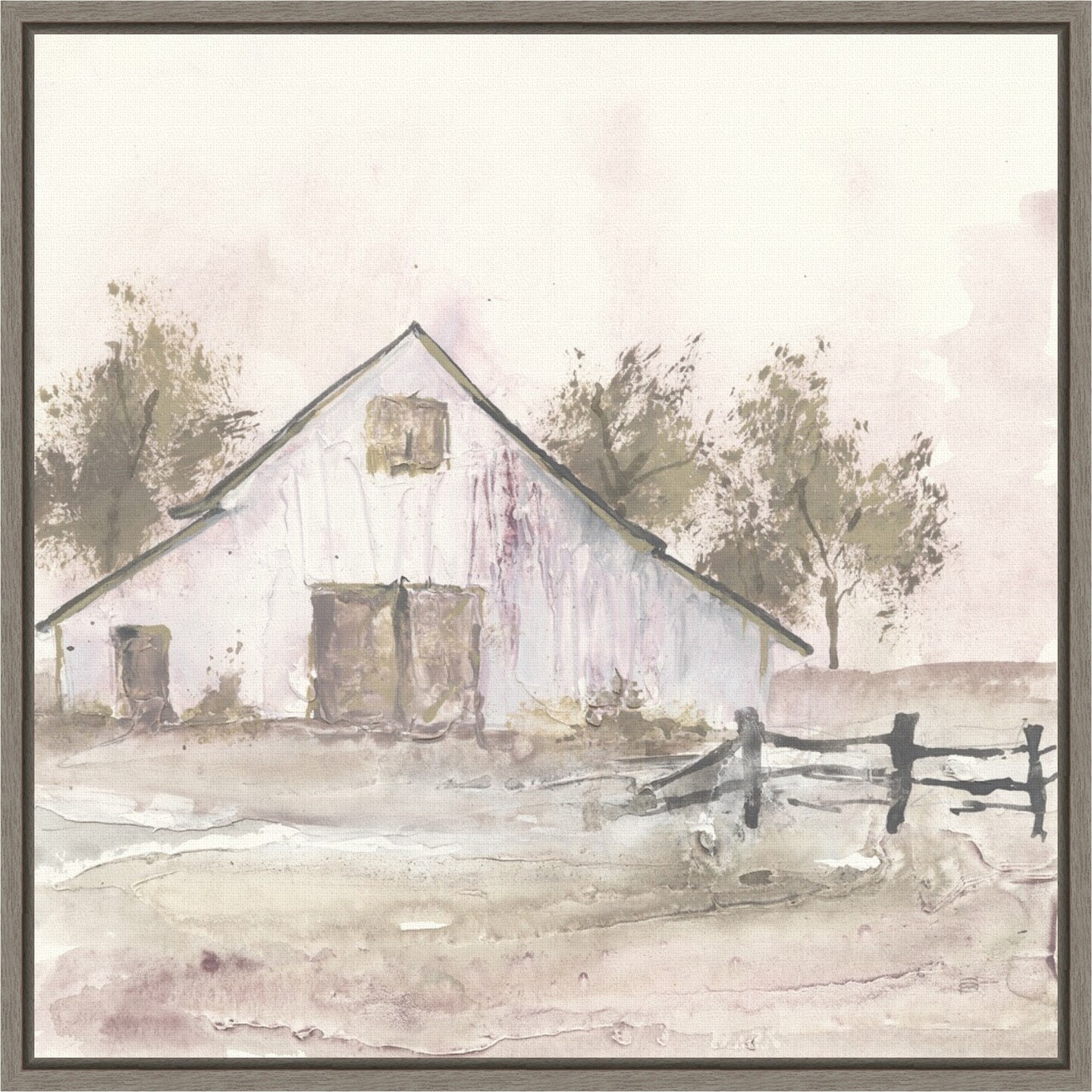 White Barn II by Chris Paschke 16-in. W x 16-in. H. Canvas Wall Art Print Framed in Grey