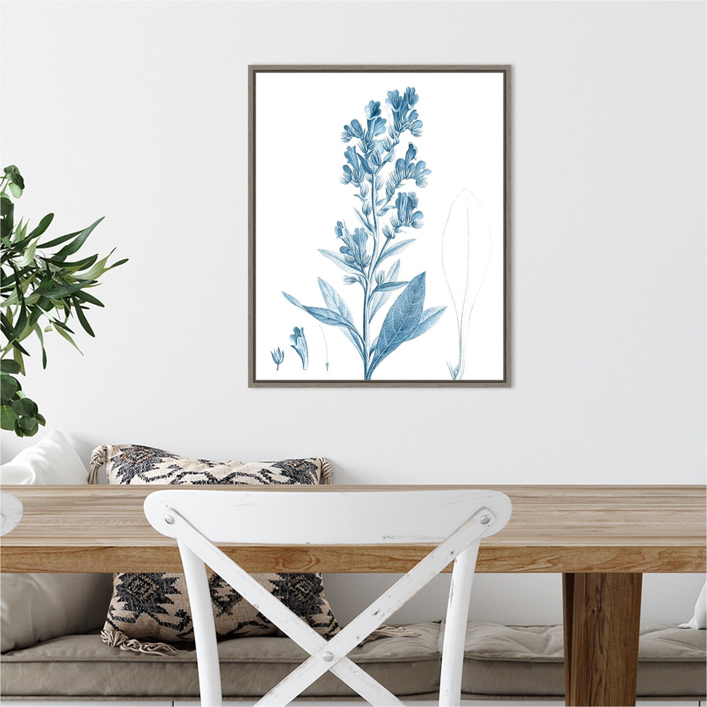 Antique Botanical in Blue III by Vision Studio 16-in. W x 20-in. H. Canvas Wall Art Print Framed in Grey