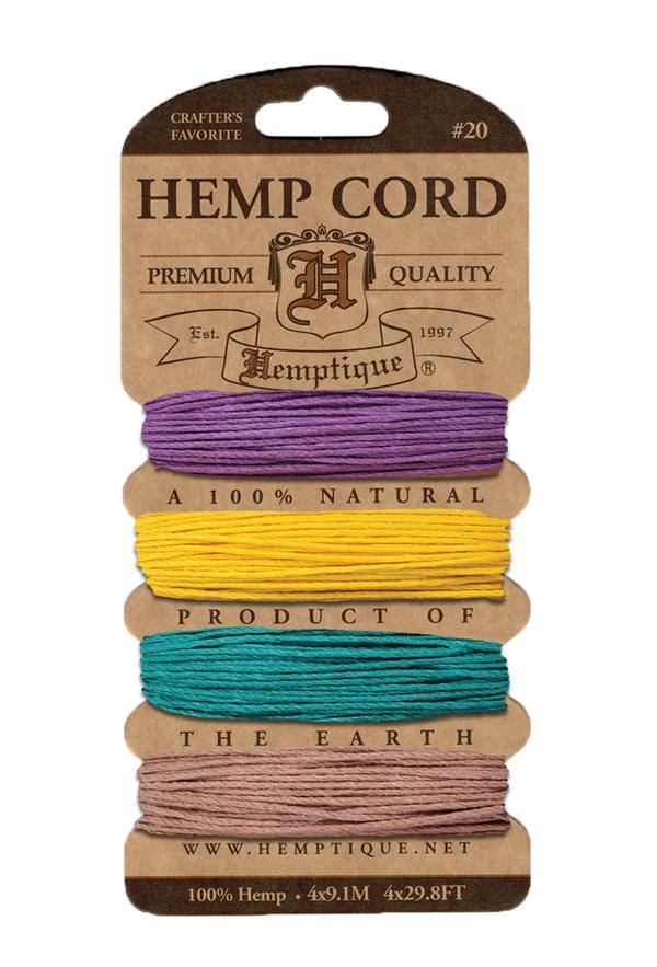 Hemptique 1mm #20 Hemp Cord Card Set Eco Friendly Sustainable Naturally Grown Jewelry Bracelet Making Paper Crafting Scrapbooking Bookbinding Mixed Media Crocheting Macrame Seasonal Holiday Gift Wrapping Outdoor Gardening