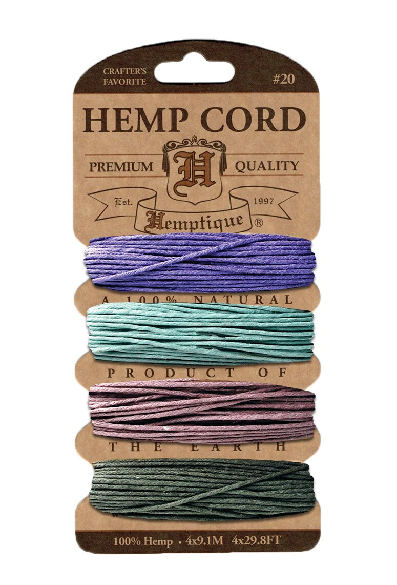 Hemptique 1mm #20 Hemp Cord Card Set Eco Friendly Sustainable Naturally Grown Jewelry Bracelet Making Paper Crafting Scrapbooking Bookbinding Mixed Media Crocheting Macrame Seasonal Holiday Gift Wrapping Outdoor Gardening
