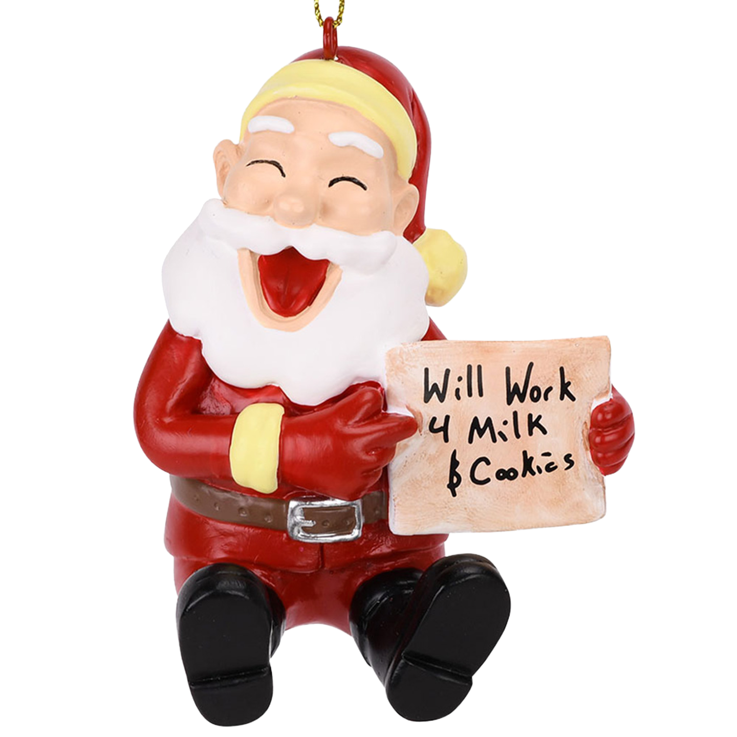 Tree Buddees Will Work for Milk and Cookies Funny Santa Christmas Ornament