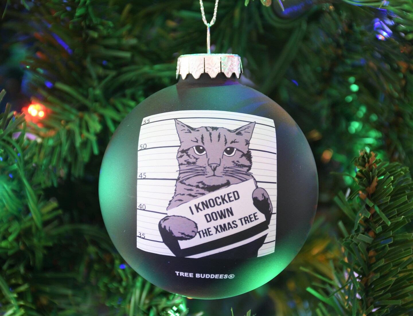 Cat Mugshot Glass Christmas Ornament