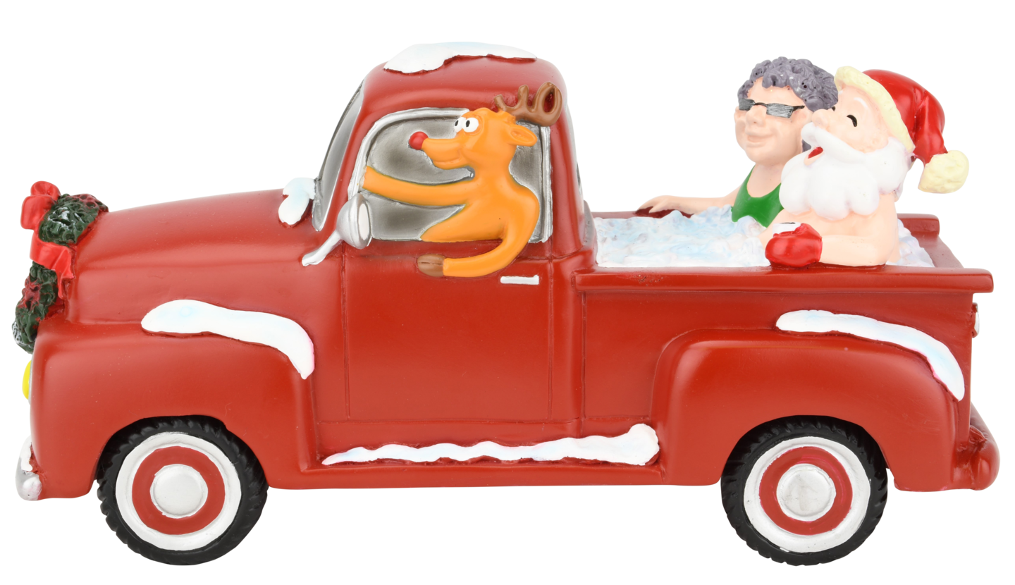 Santa and Mrs. Claus Partying Pickup Truck &#x27;Hillbilly&#x27; Hot Tub 8&#x22; Decoration Figurine