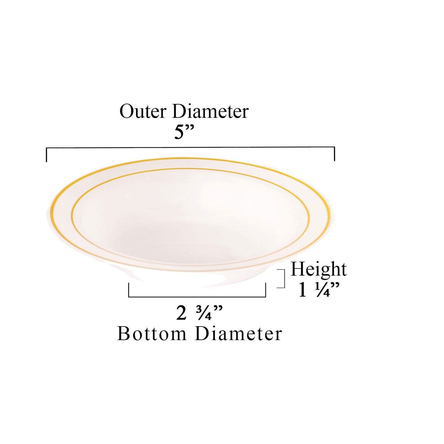 White with Gold Edge Rim Round Disposable Plastic Dessert Bowls -5 Ounce (120 Bowls)
