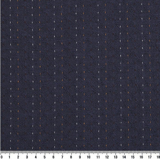 Korean Yarn Dyed Fabric - Byhands 100% Cotton Line Stitch Pattern, Blue Indigo (EY20089-B)