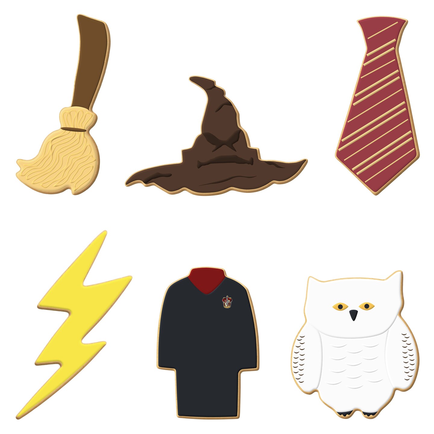 CookieCutter.com 6 Piece Halloween Wizard Cookie Cutter Set Wizard Broom, Neck Tie, Hat, Lab Coat, Chubby Owl, Lightning Bolt, Metal Shapes Made in USA, Silver