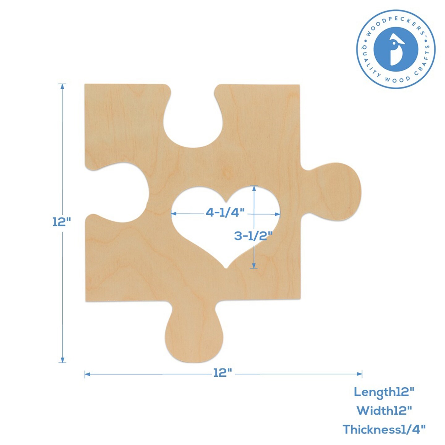 Wood Puzzle Piece Cutout with Heart Photo Frame, 12 inch | Woodpeckers