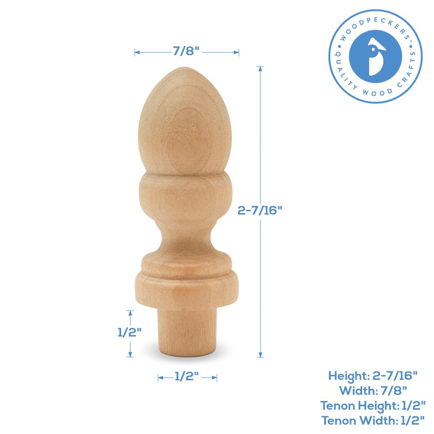 Wood Finials, 2-7/16 inch for Crafting & DIY Dcor |Woodpeckers