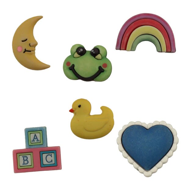 Buttons Galore Baby Hugs Button Set – 36-Piece Baby-Themed Craft & Sewing Buttons, Includes Ducks, Booties & Pacifiers for DIY, Scrapbooking & Nursery Decor