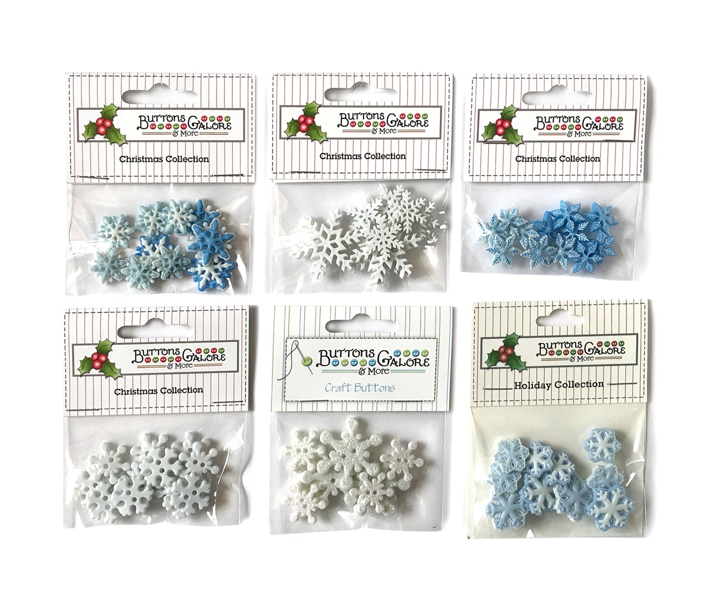 Buttons Galore 60+ Assorted Snowflake Theme Button Bundle for Sewing & Crafts - Set of 6 Button Packs