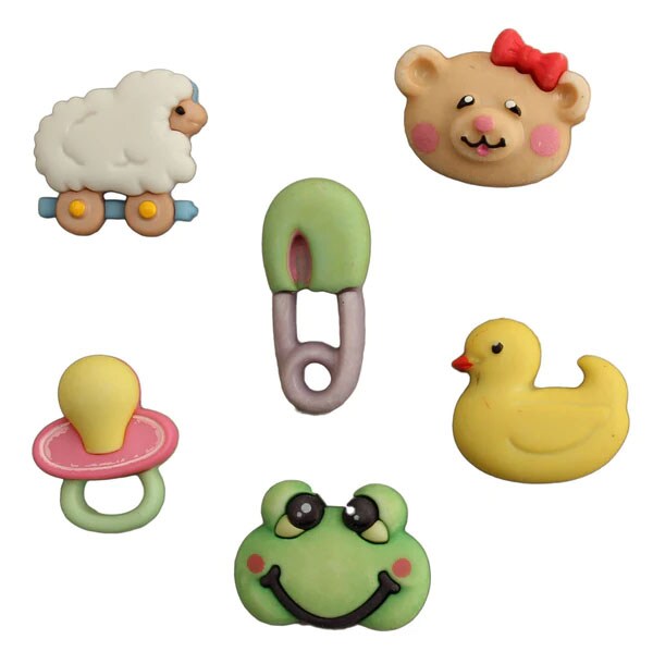 Buttons Galore Baby Hugs Button Set – 36-Piece Baby-Themed Craft & Sewing Buttons, Includes Ducks, Booties & Pacifiers for DIY, Scrapbooking & Nursery Decor