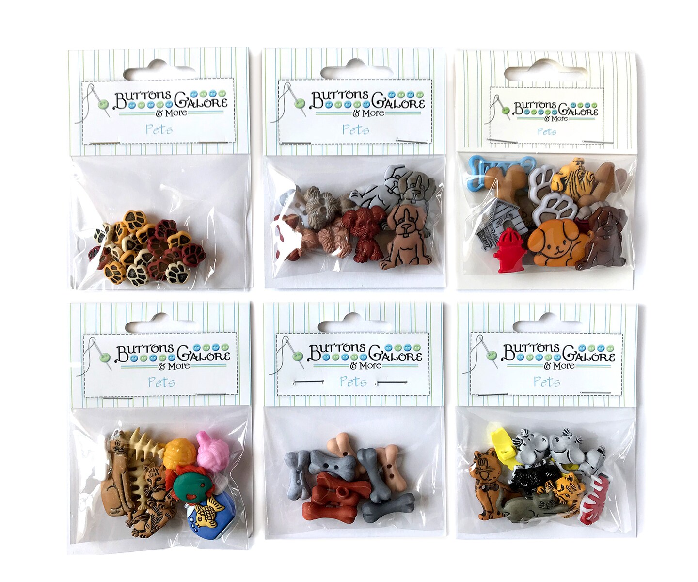 Buttons Galore 50+ Assorted Pet Buttons for Sewing &#x26; Crafts - Set of 6 Button Packs