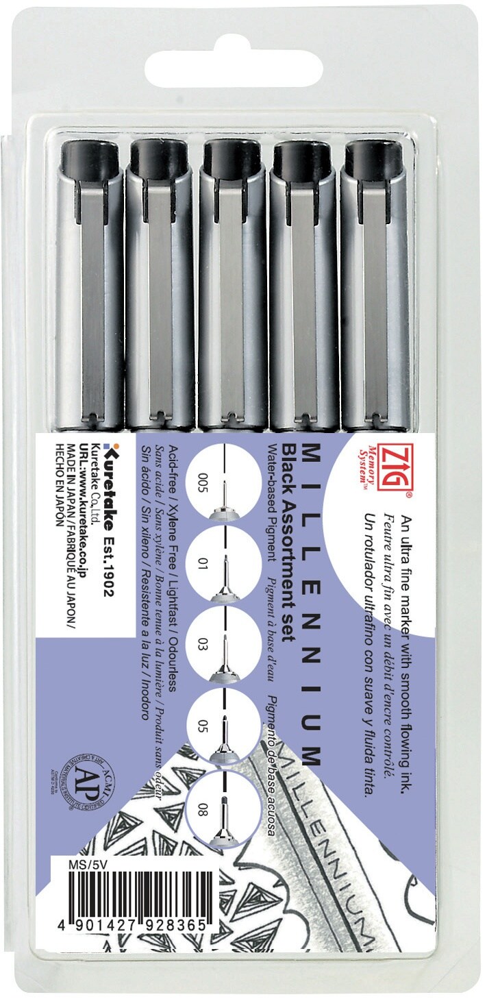 ZIG Millennium Assorted Point Pens 5/PkgPure Black Tools & Accessories Michaels