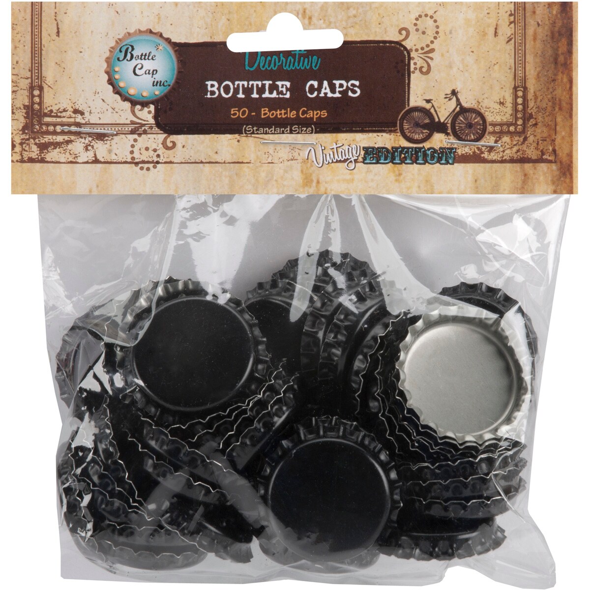 Decorative Standard Bottle Caps 1" 50/PkgBlack Bead & Jewelry