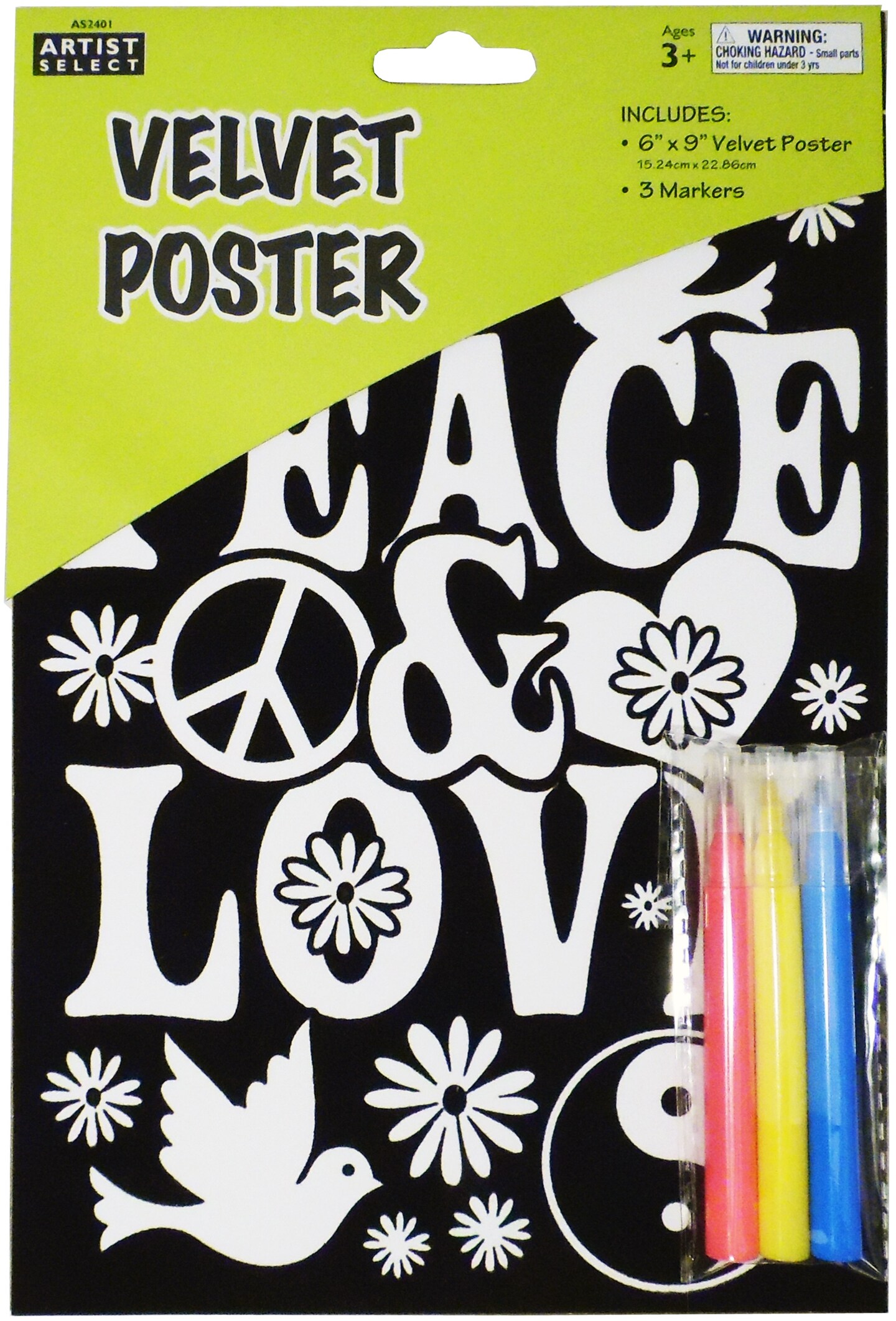 Artist Select Velvet Art Coloring Poster 6"X9"Love + Peace Stencils
