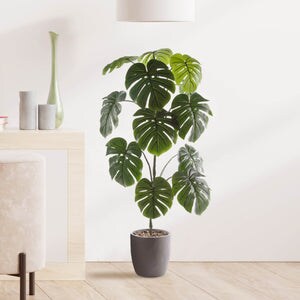Artificial Monstera Plant with Pot, Artificial Plants for Home Decor Indoor, Faux Plants, Fake Plant Decor, Large Fake Plant, Artificial Plants Indoor, Tall Plants for Living Room Decor - 4 Feet