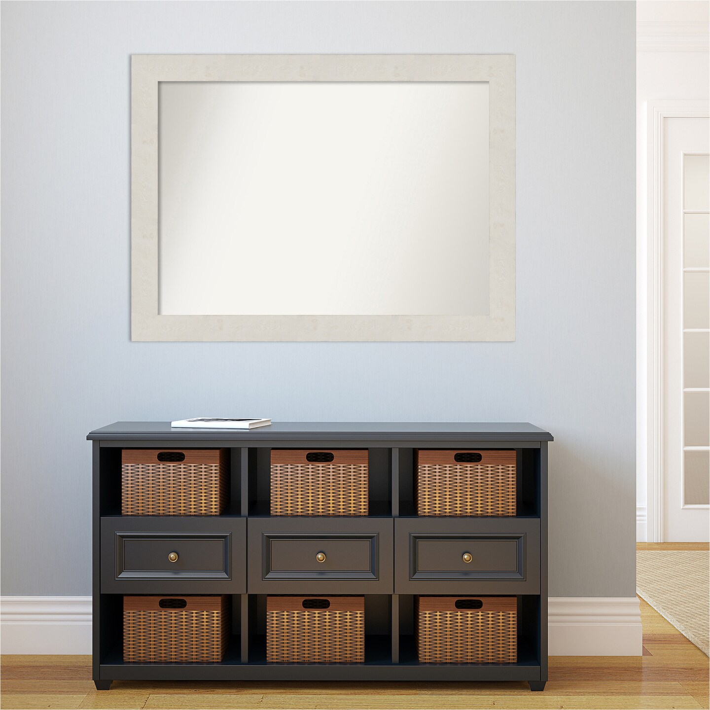 Amanti Art Non-Beveled Wall Mirror, Rustic Plank Espresso Frame