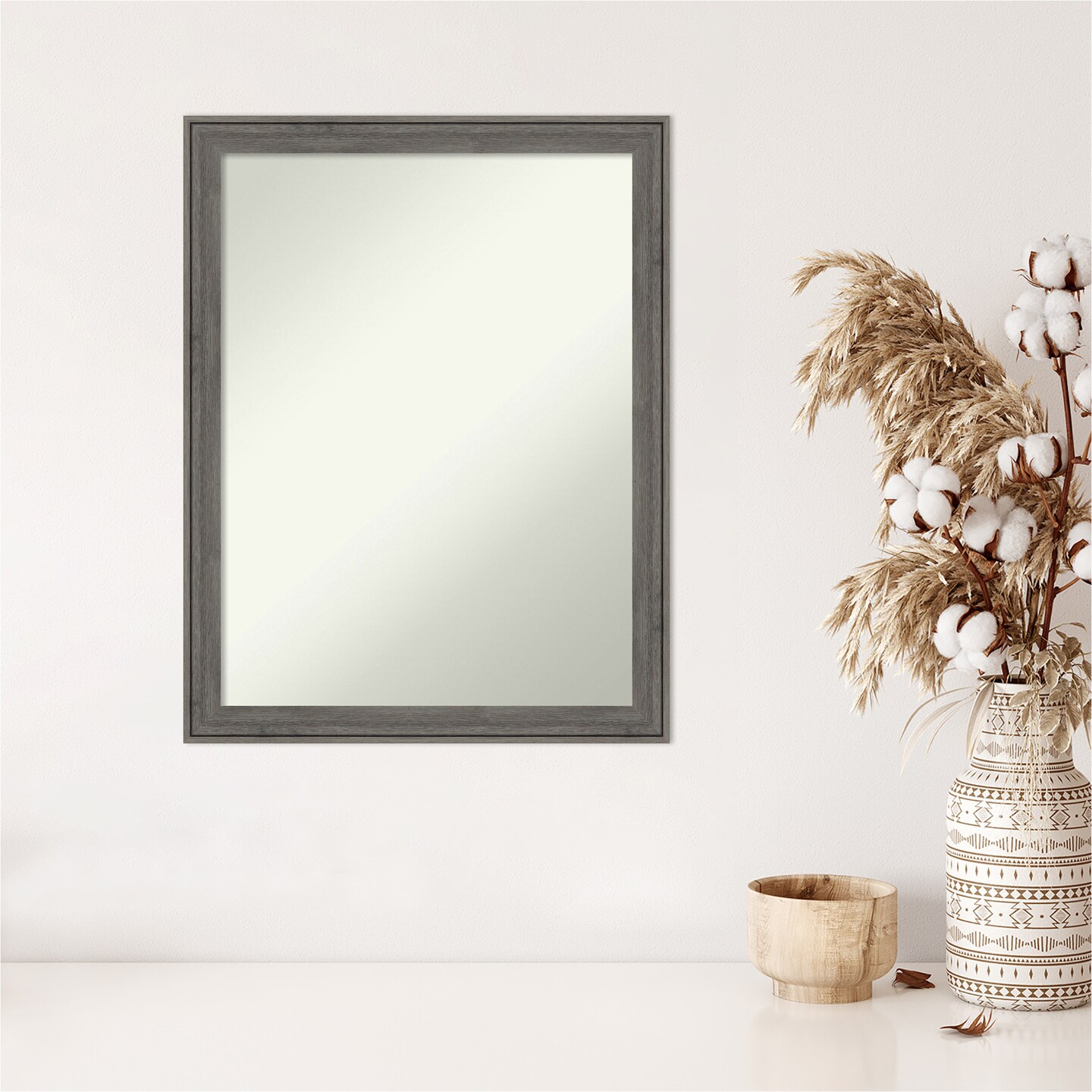 Amanti Art Non-Beveled Wood Wall Mirror, Regis Barnwood Grey Narrow Frame