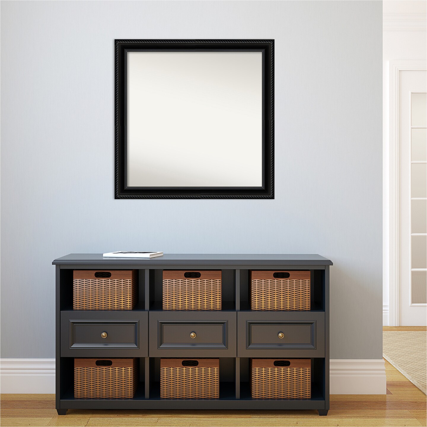 Amanti Art Non-Beveled Wall Mirror, Corded Black Frame