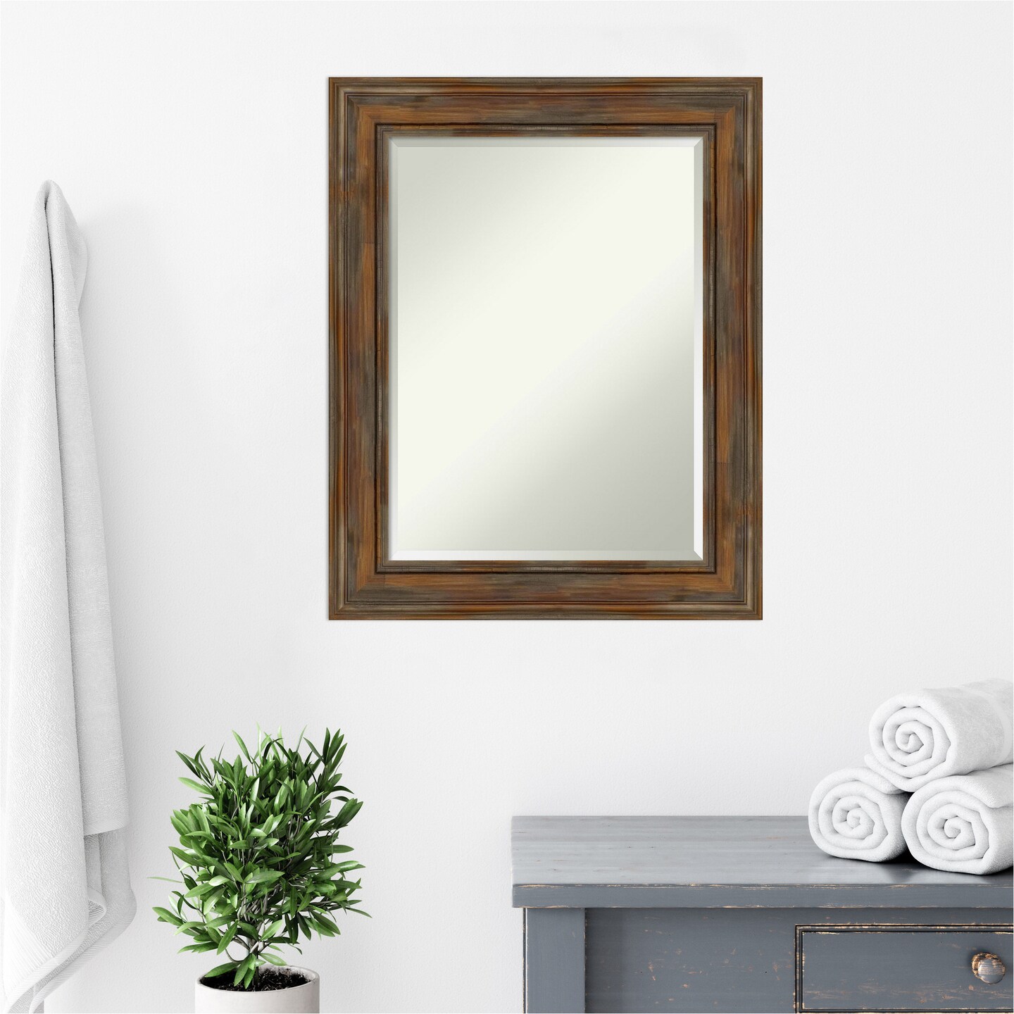 Beveled Wood Bathroom Wall Mirror, Alexandria Frame