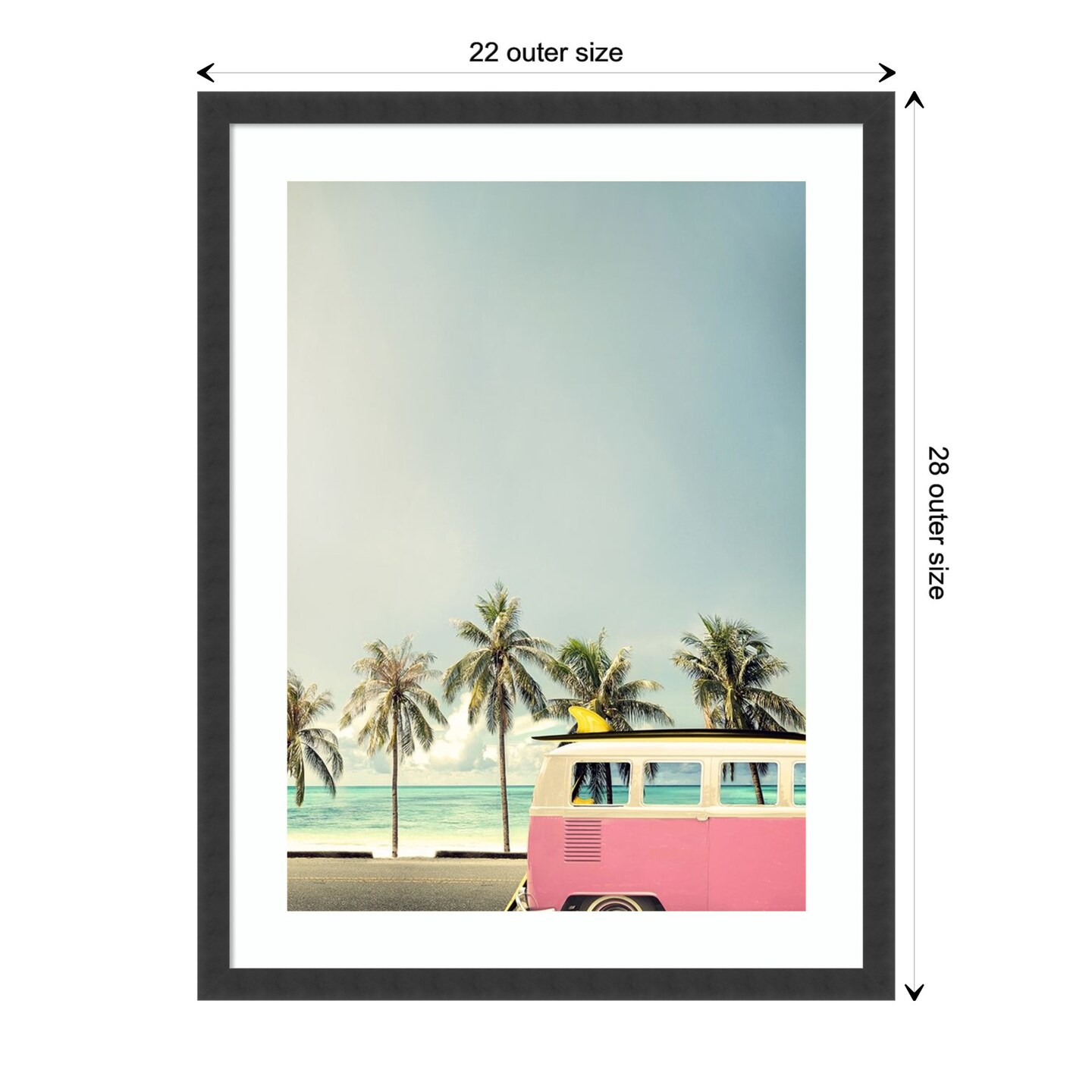 Surf Bus Pink (Beach) by Design Fabrikken Wood Framed Wall Art Print