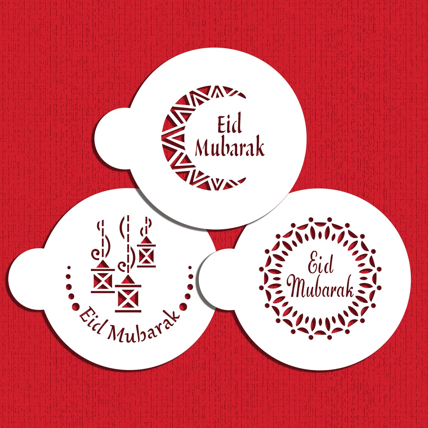 Eid Mubarak #2 Cookie Stencil Set | C1058 by Designer Stencils | Cookie Decorating Tools | Baking Stencils for Royal Icing, Airbrush, Dusting Powder | Reusable Plastic Food Grade Stencil for Cookies | Easy to Use & Clean Cookie Stencil