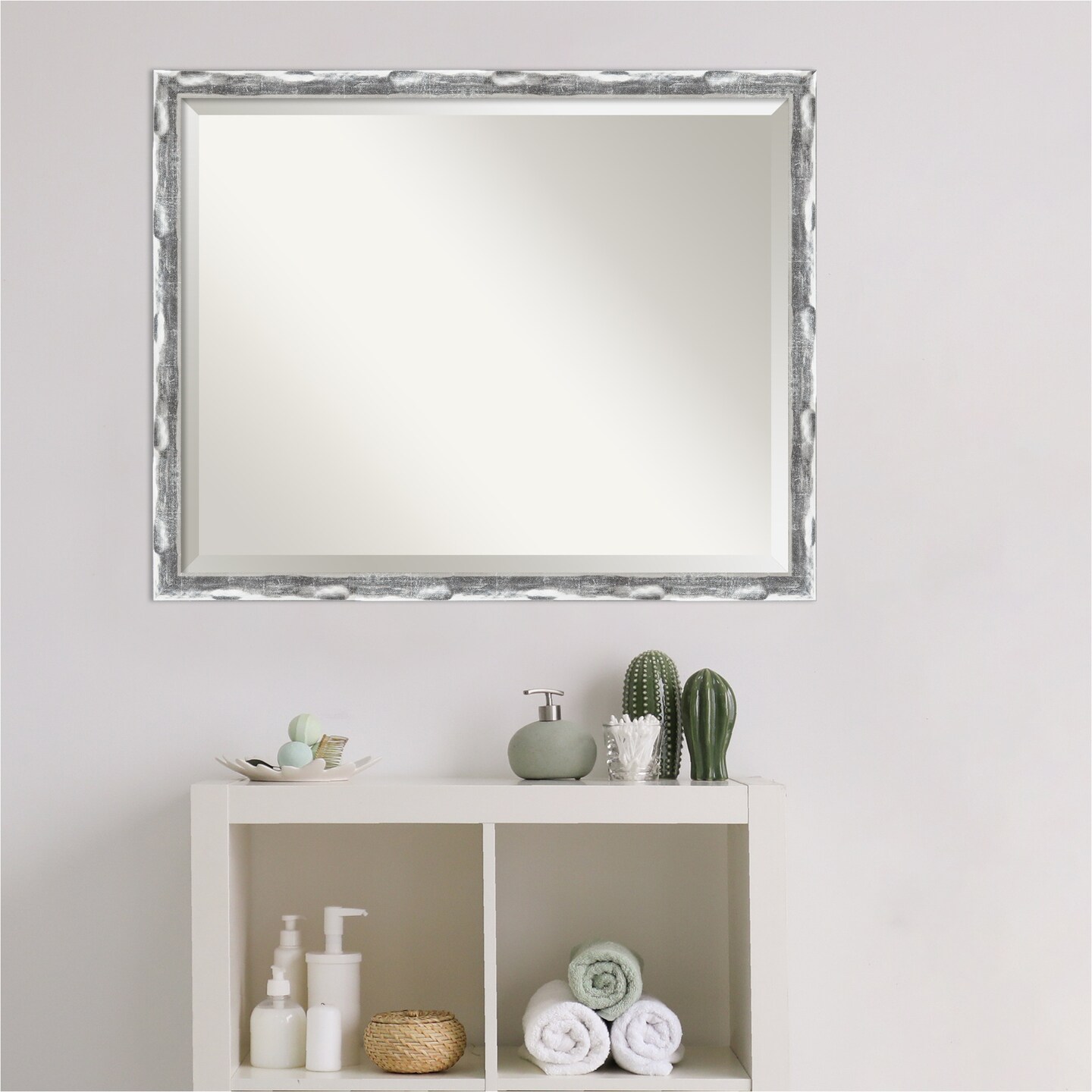 Beveled Bathroom Wall Mirror, Scratched Wave Chrome Frame