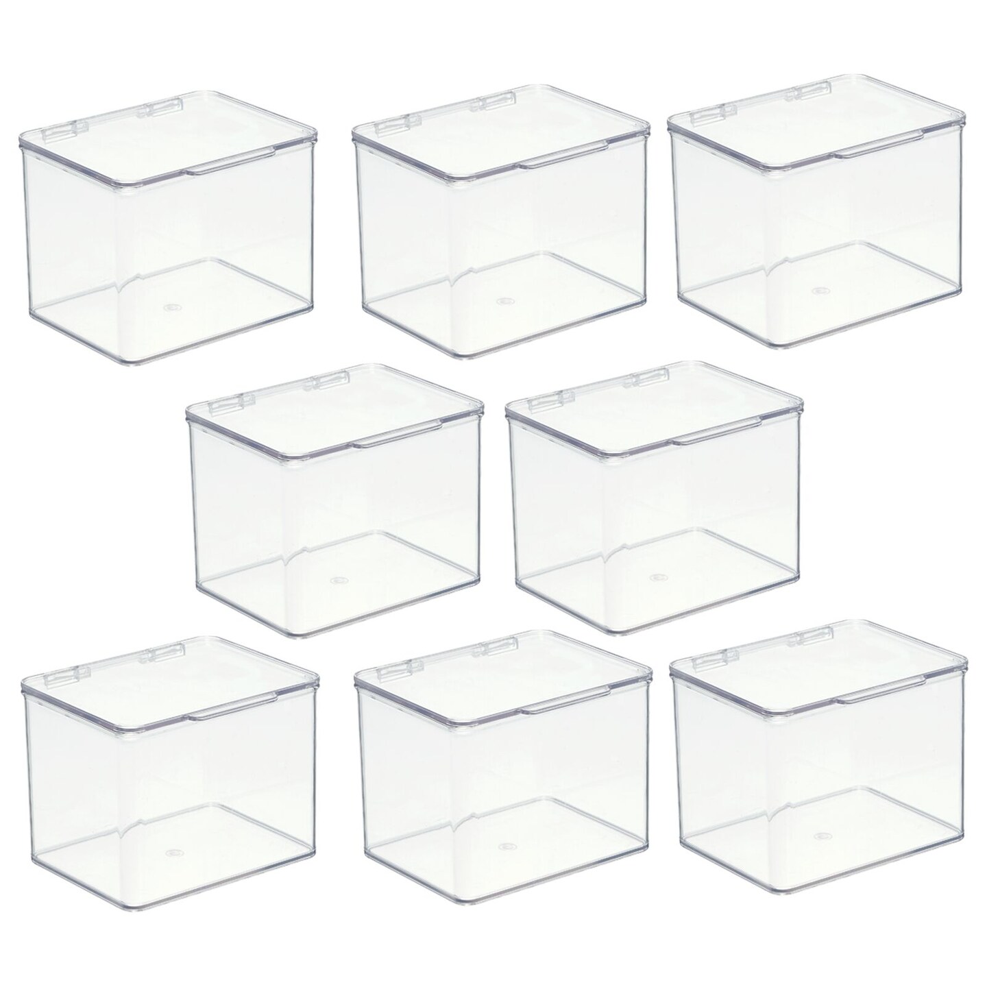 mDesign Plastic Stackable Kitchen Food Storage Box, Hinged Lid, 8 Pack -  Clear