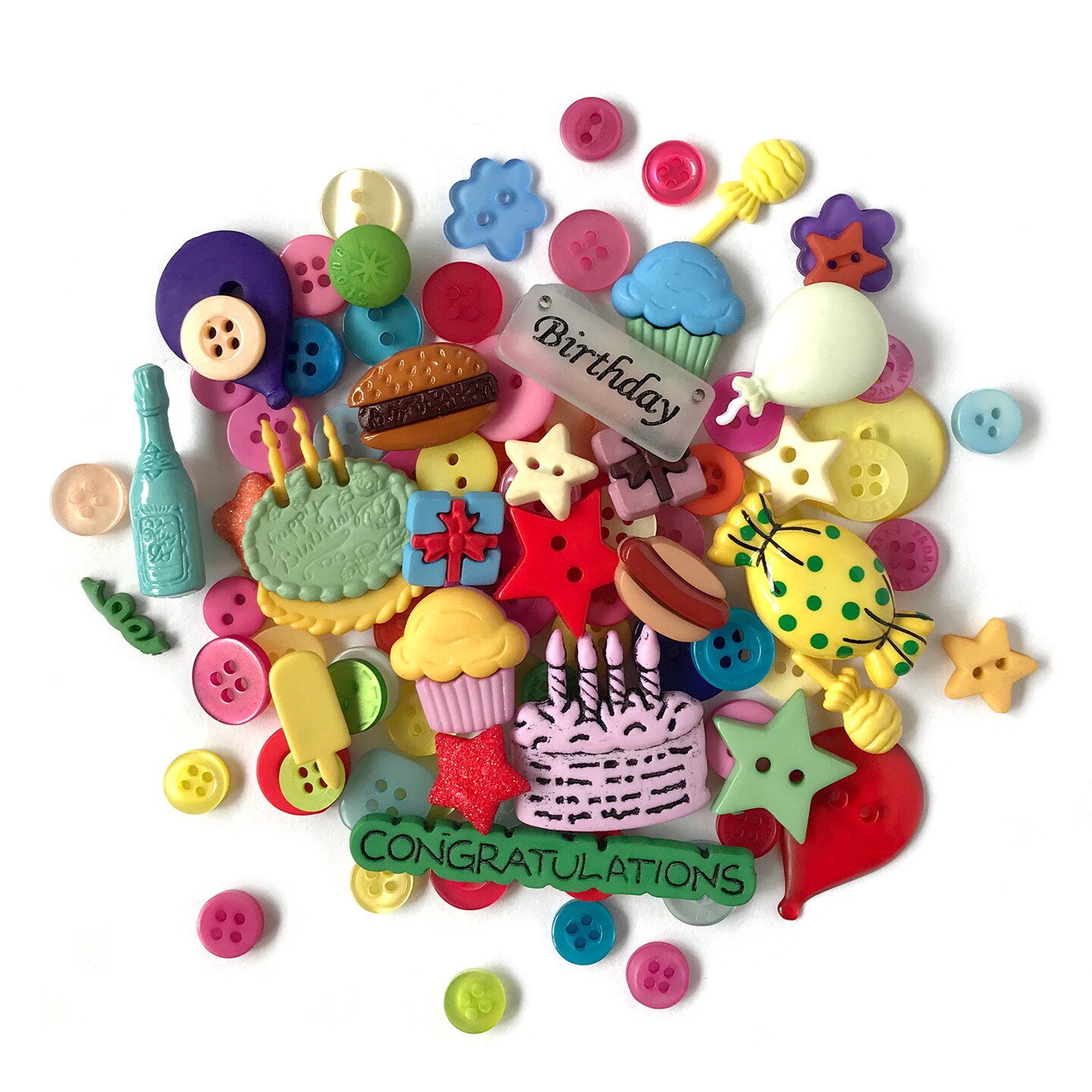 Buttons Galore and More 50+ Novelty Buttons for Sewing &#x26; Craft &#x2013; Celebration Theme Buttons