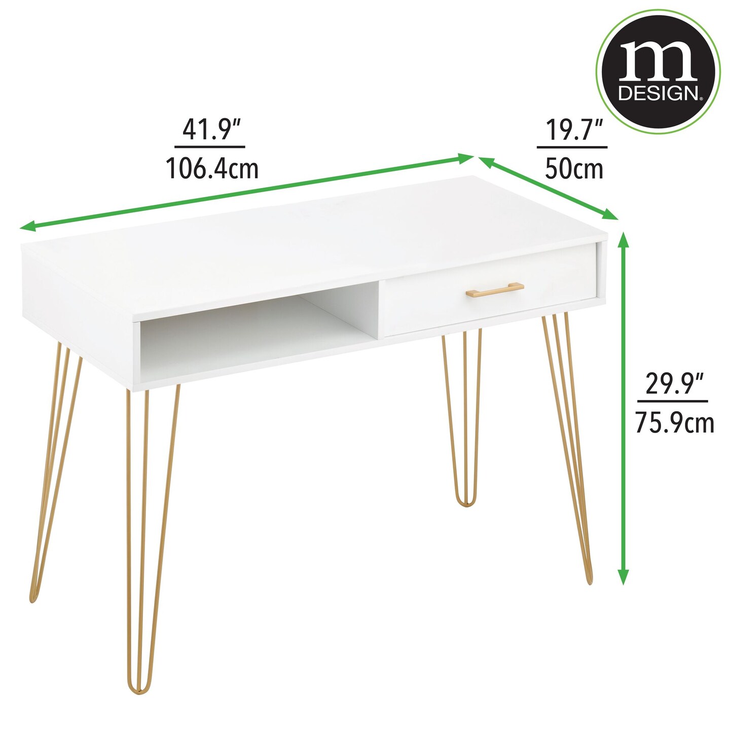 mDesign Metal/Wood Home Office Desk with Drawer, Hairpin Legs Desks