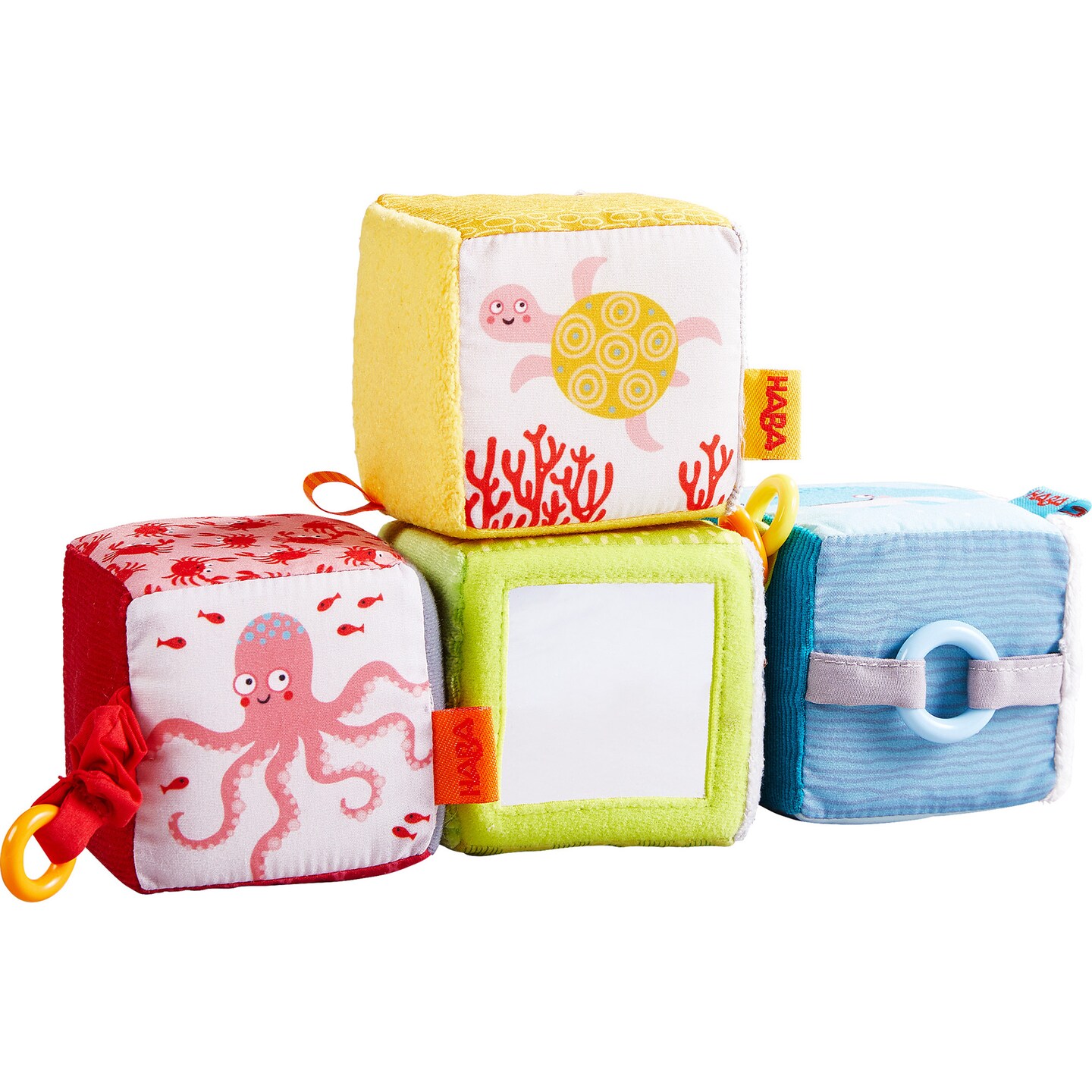 HABA Discovery Cubes Marine World - 4 Fabric Blocks to Stimulate Baby's Senses