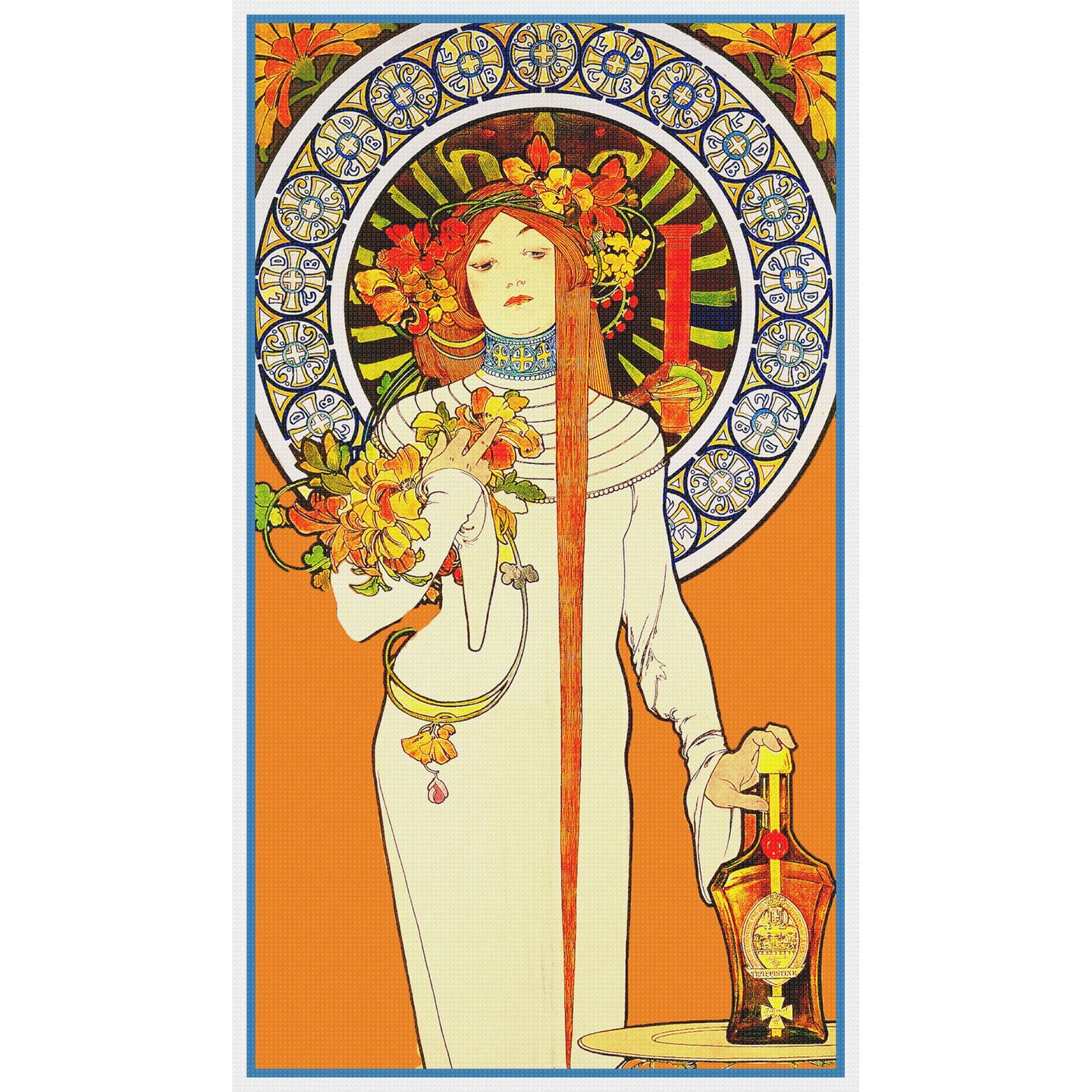 Art Nouveau Alphonse Mucha's La Trappistine Poster Counted Cross Stitch Pattern