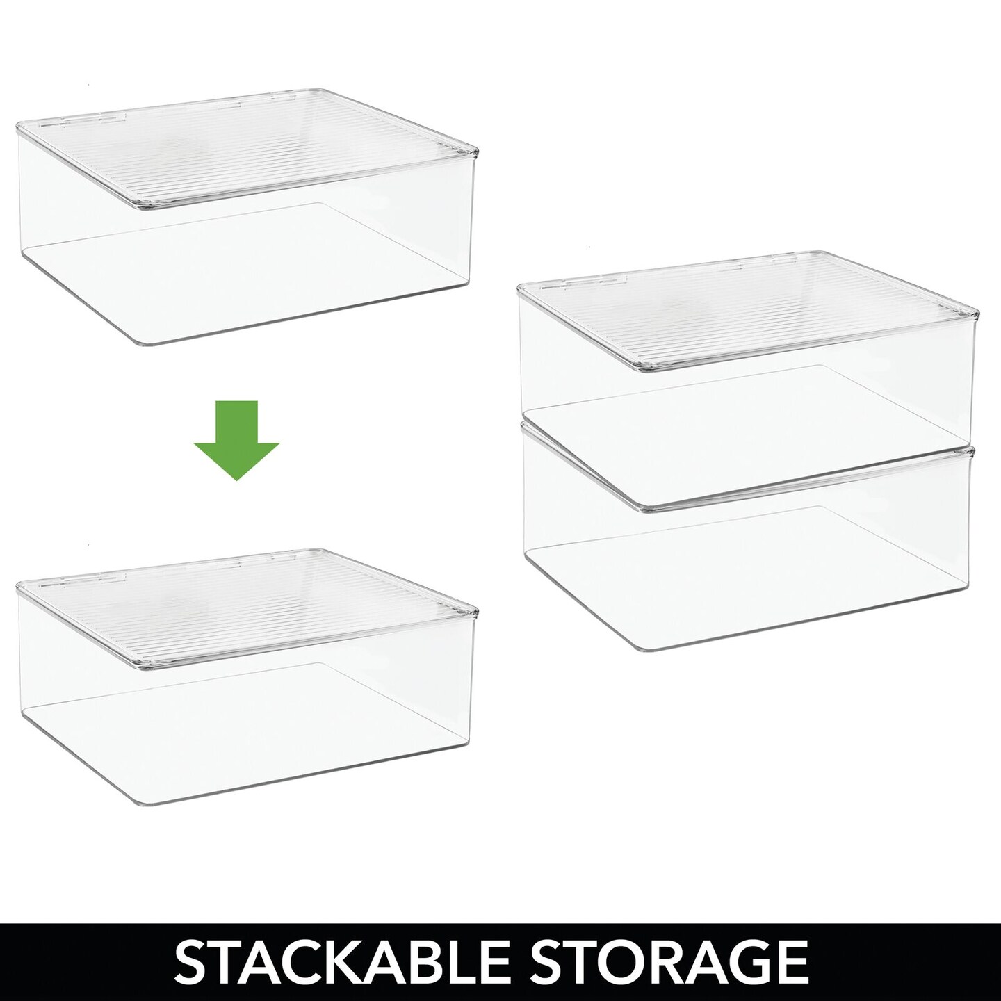 mDesign Plastic Craft Room Stackable Storage Box with Hinge Lid, 8 Pack, Clear