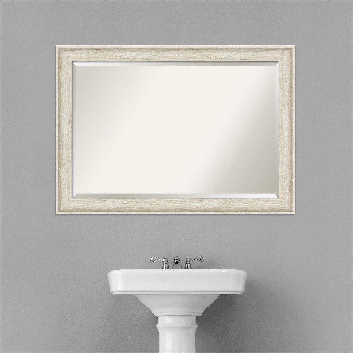 Beveled Bathroom Wall Mirror, Regal Birch Cream Frame