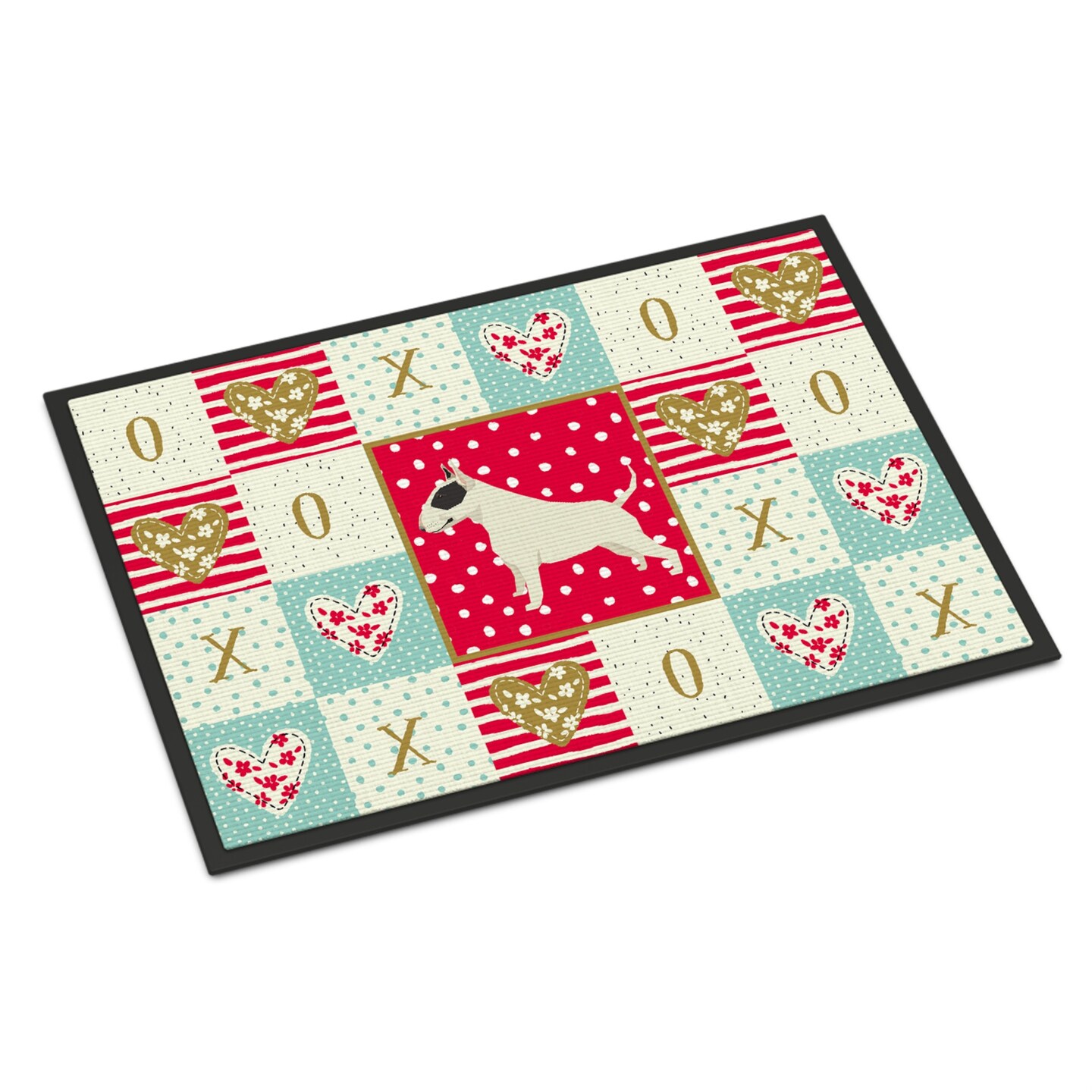 Caroline's Treasures Black and White Bull Terrier Love Indoor or Outdoor Mat 18x27 doormats, Multicolor