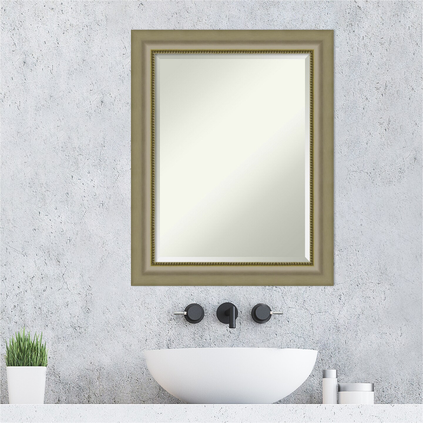 Beveled Wood Bathroom Wall Mirror, Vegas Silver Frame