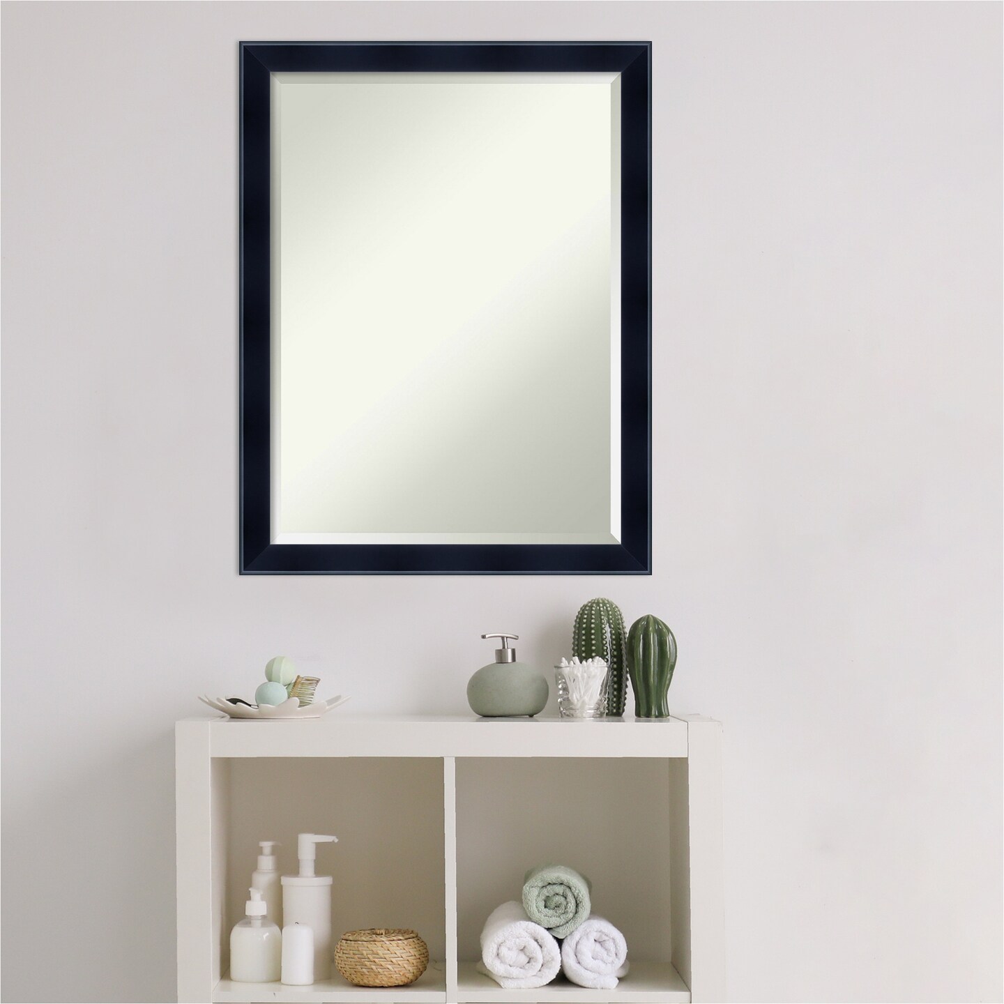 Beveled Wood Bathroom Wall Mirror, Madison Black Frame